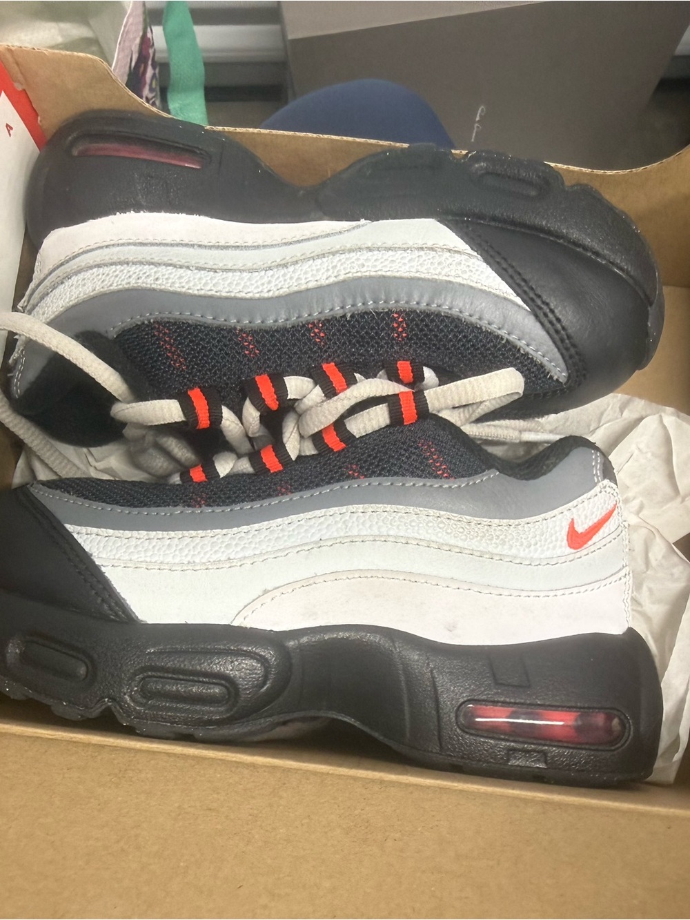 Nike Kids Black, White & Gray Sneakers with Orange Details